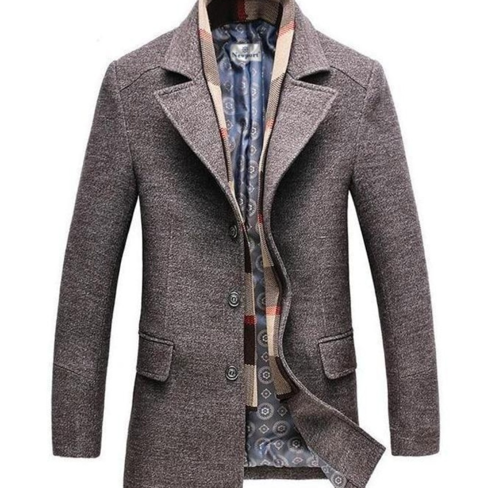 Newport Calico Wool Trench Coat w/ Scarf
